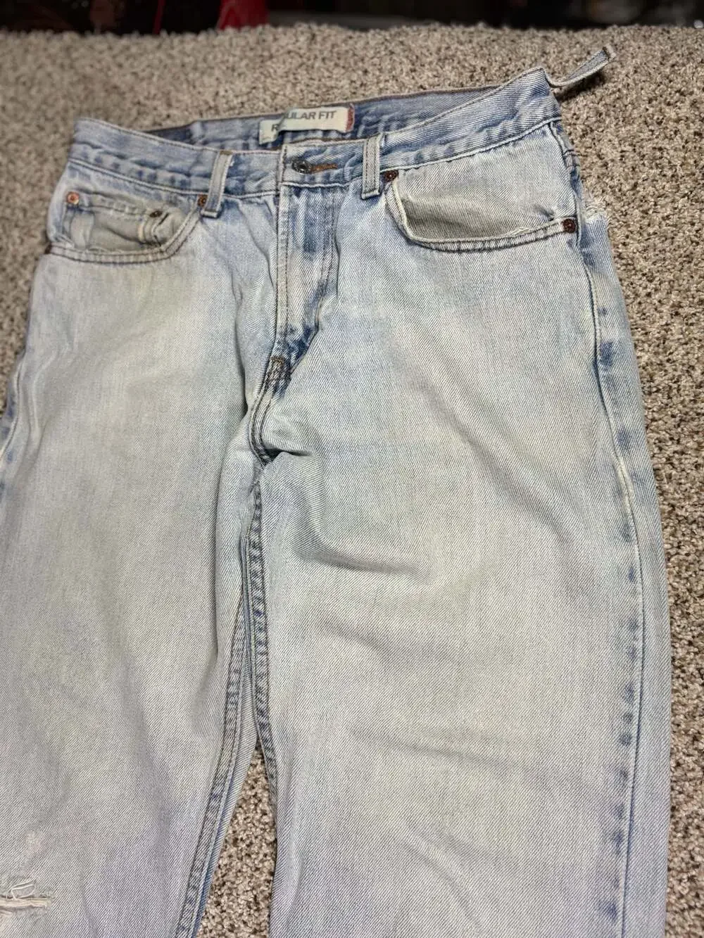 Levis 505 Regular Fit Light Wash Distressed Denim Jeans Size 32x32